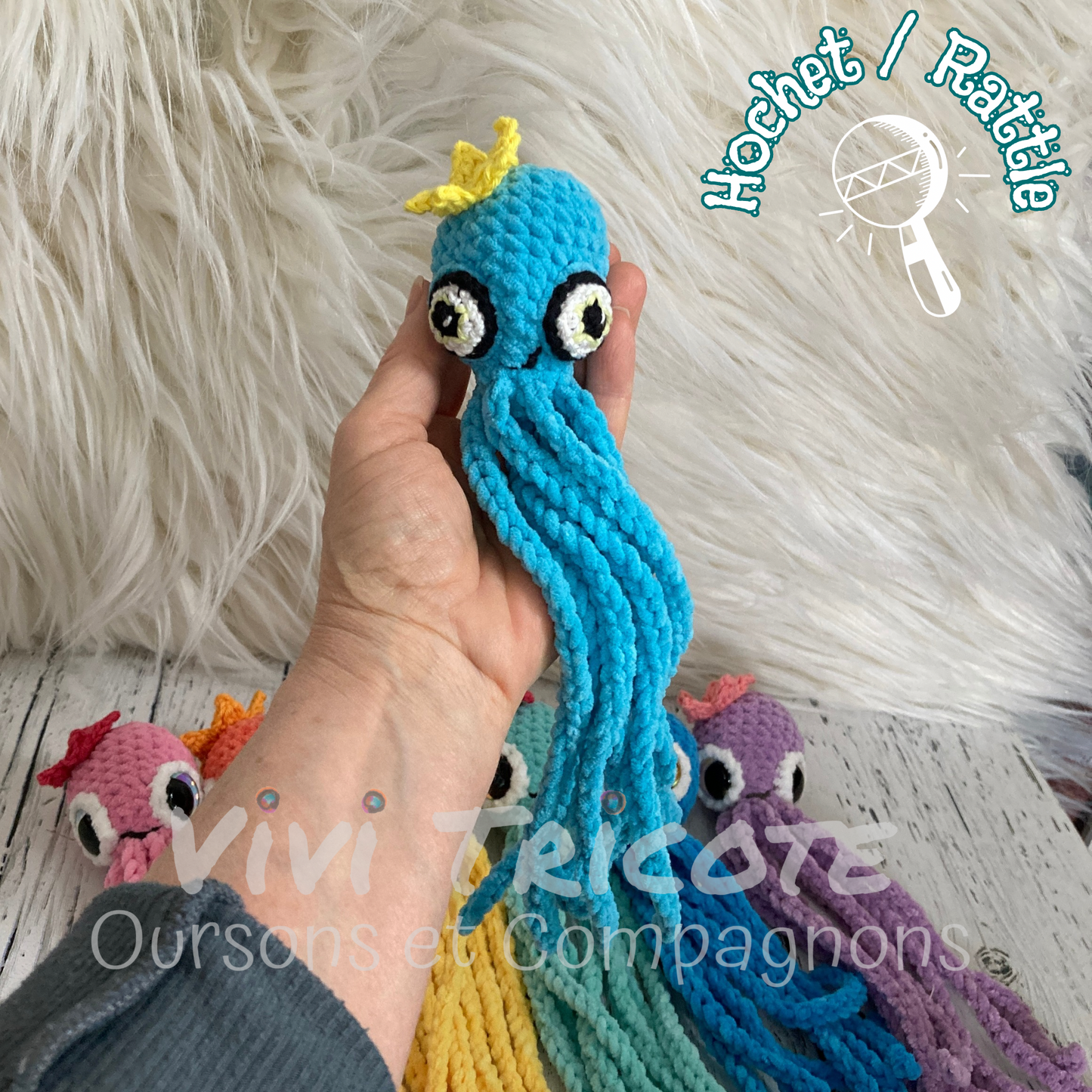 MINI OLLIE LA PIEUVRE Darling Aqua - Amigurumi HOCHET avec MAGNIFIQUES YEUX BRODĂS (#1068)