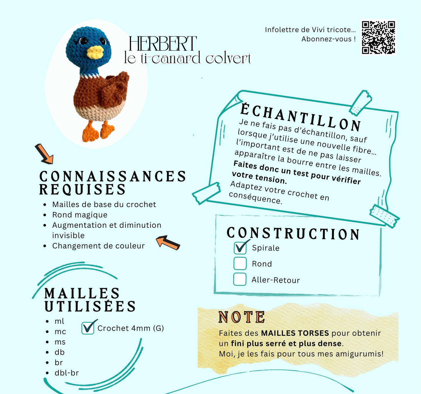 HERBERT LE ti-canard COLVERT - PATRON AU CROCHET à télécharger, tutoriel PDF FRANÇAIS
