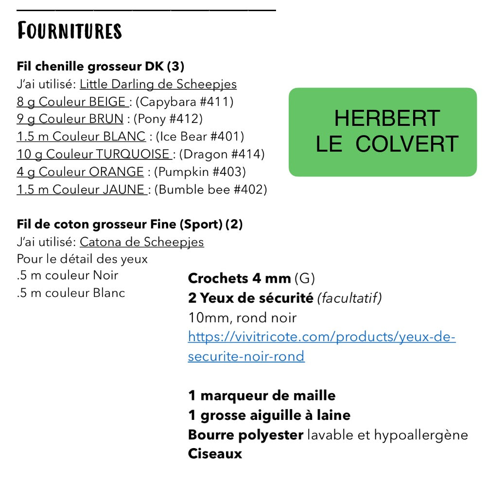 HERBERT LE ti-canard COLVERT - PATRON AU CROCHET à télécharger, tutoriel PDF FRANÇAIS