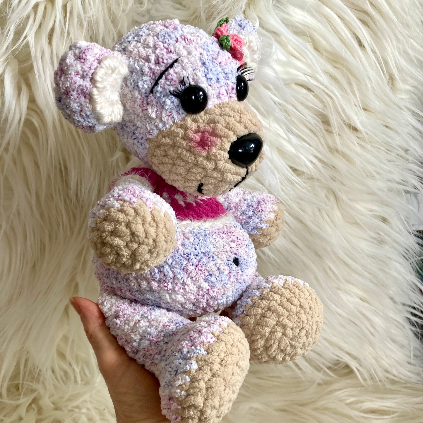 MINNIE L’OURSON - Lilas - peut être personnalisé en PELUCHE DE NAISSANCE