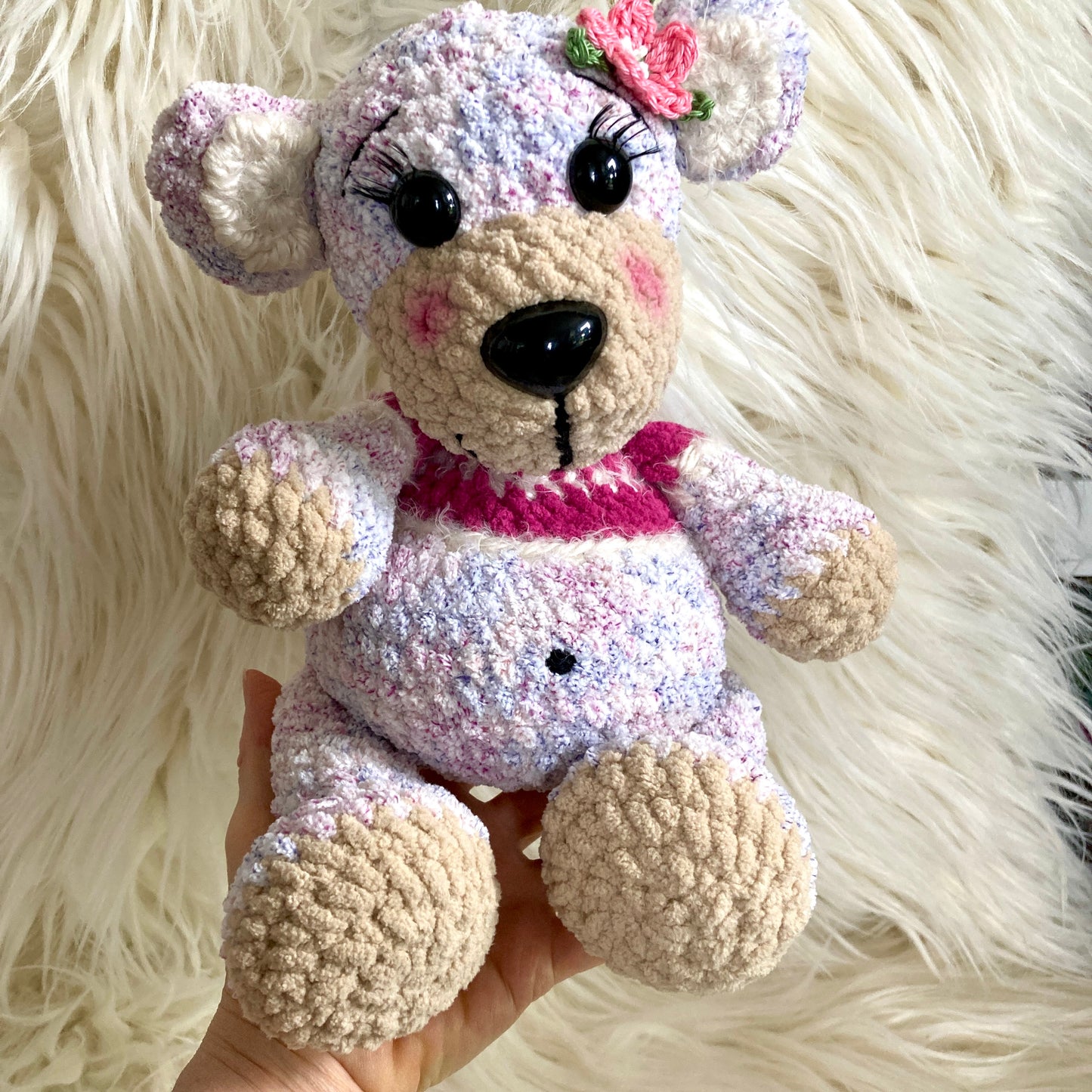 MINNIE L’OURSON - Lilas - peut être personnalisé en PELUCHE DE NAISSANCE