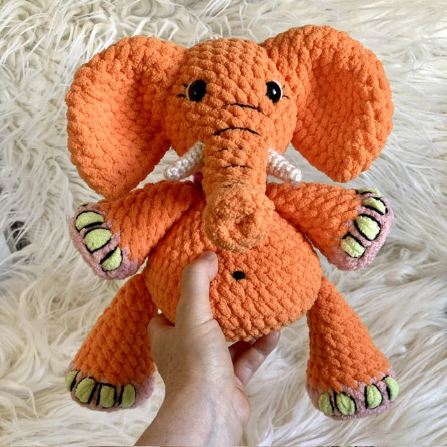DADA THE ORANGE CARROT ELEPHANT with a big belly - can be personalized as a BIRTH SOFT TOY