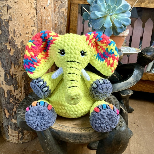FANFAN THE SPARKLING YELLOW ELEPHANT with big belly - can be personalized as a BIRTH SOFT TOY