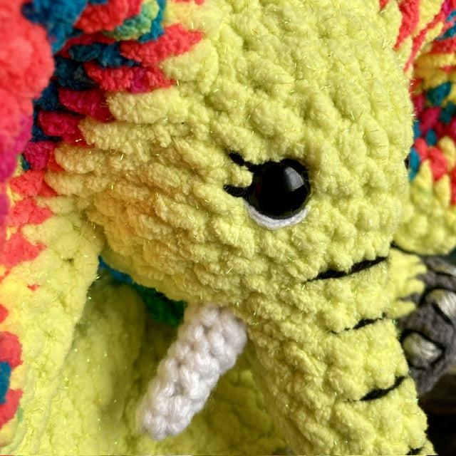 FANFAN THE SPARKLING YELLOW ELEPHANT with big belly - can be personalized as a BIRTH SOFT TOY
