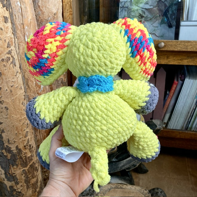 FANFAN THE SPARKLING YELLOW ELEPHANT with big belly - can be personalized as a BIRTH SOFT TOY