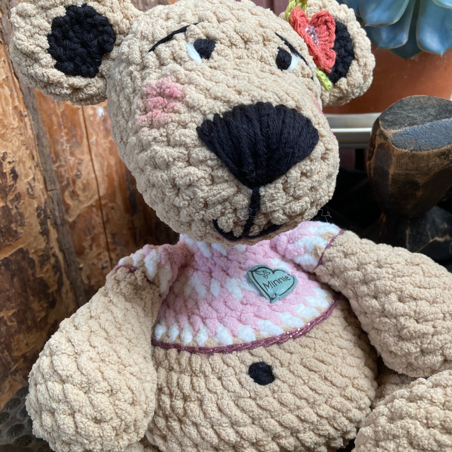 MINNIE THE BEAR - big belly amigurumi - can be personalized as a BIRTH SOFT TOY