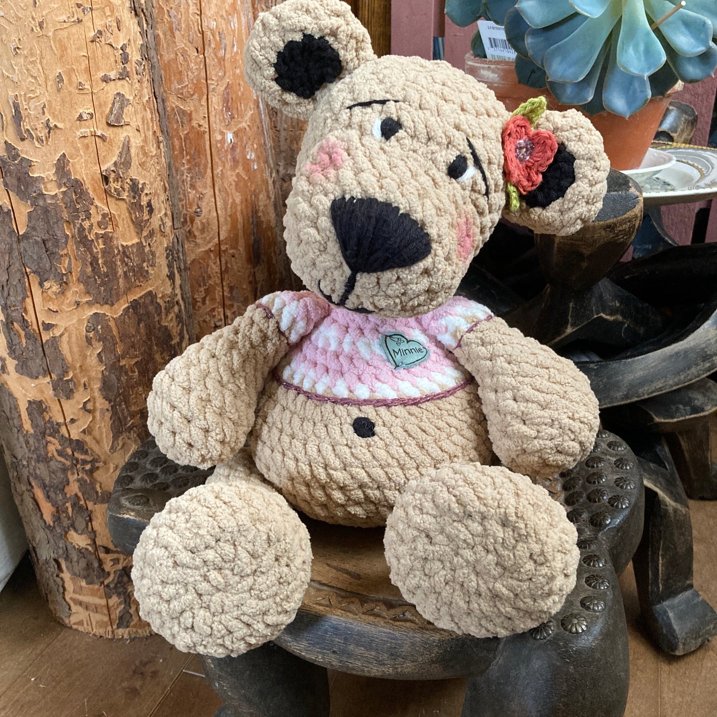 MINNIE THE BEAR - big belly amigurumi - can be personalized as a BIRTH SOFT TOY