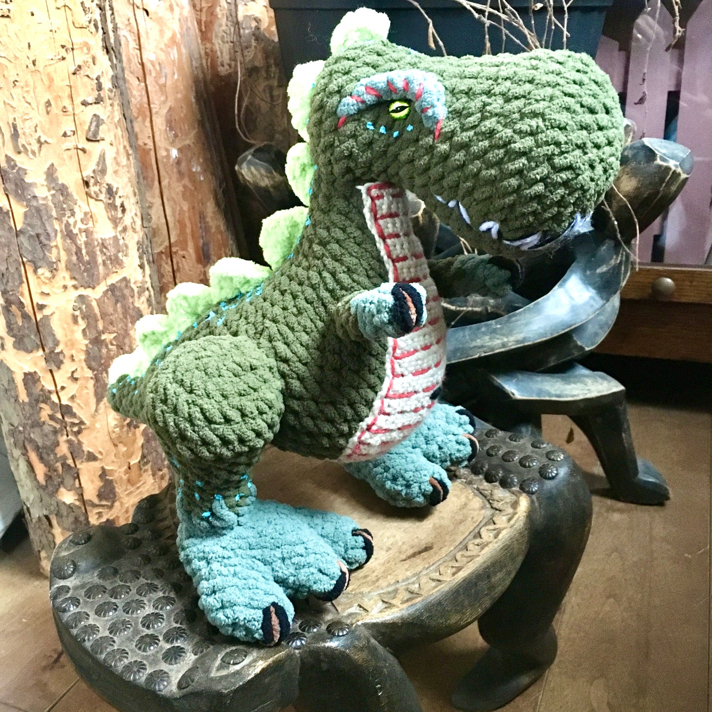 REX THE T-REX with a big belly, can be personalized as a BIRTH DOG