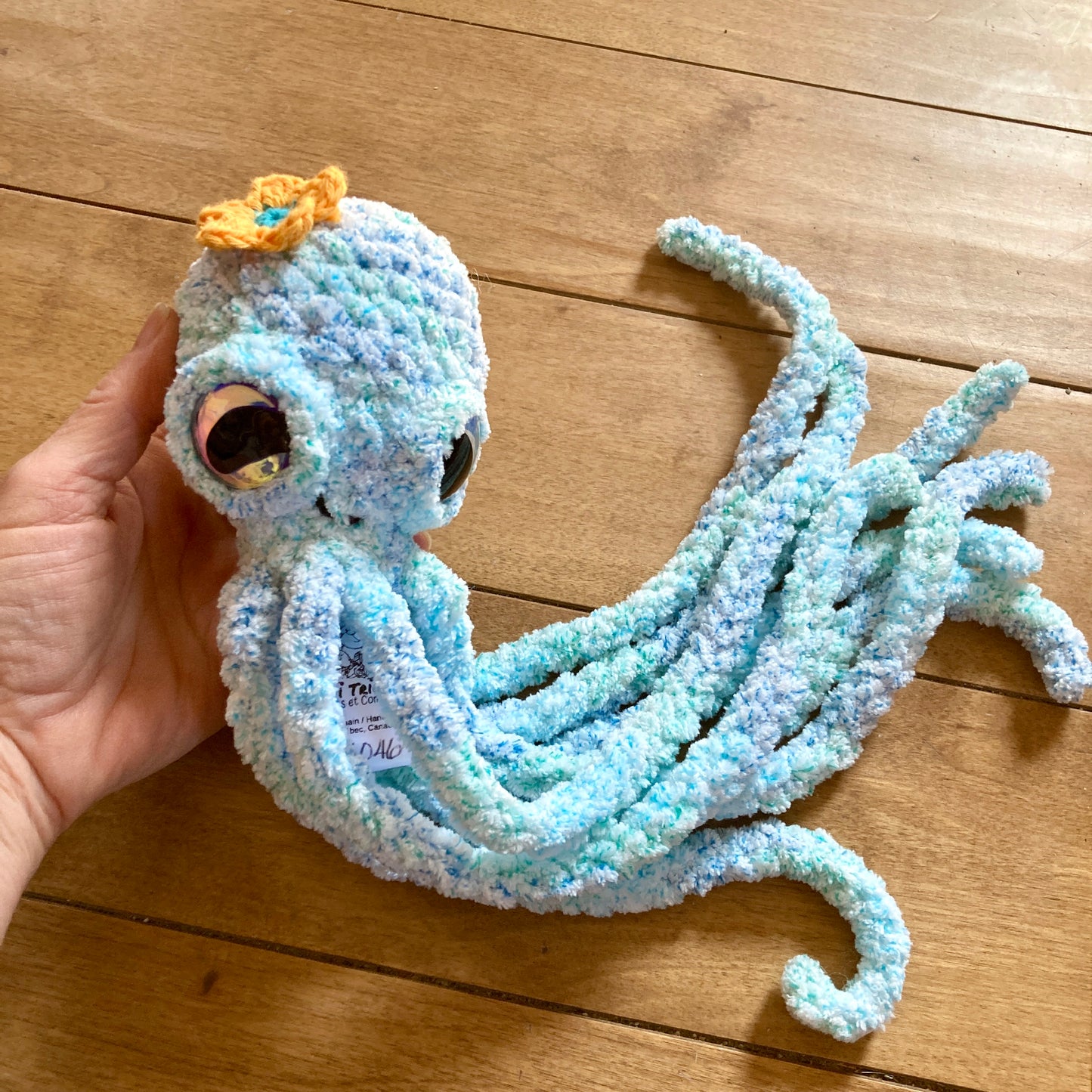 OLLIE LA PIEUVRE mix bleue et turquoise - Amigurumi HOCHET avec MAGNIFIQUES YEUX IRIDESCENTS (#1046)