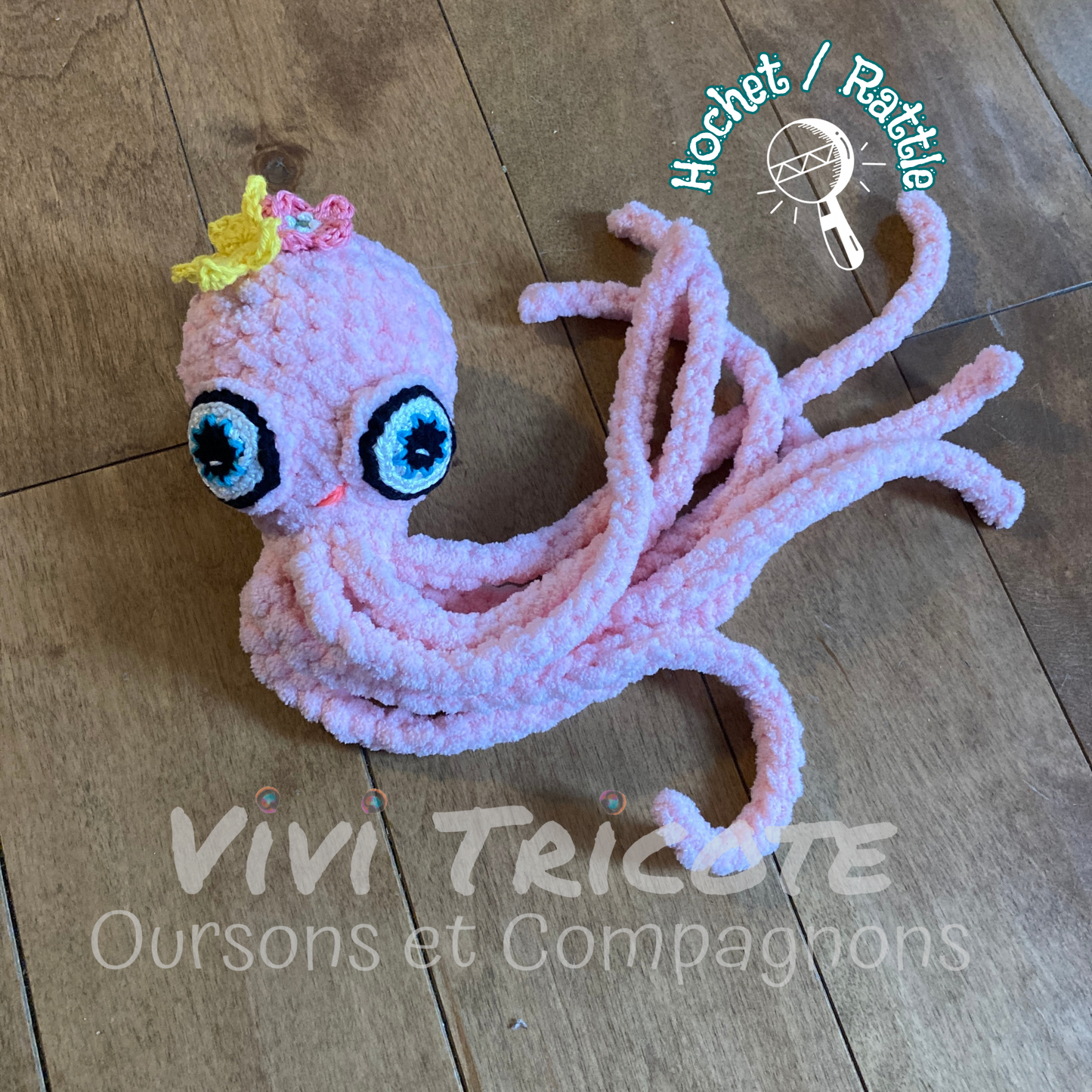 OLLIE LA PIEUVRE Rose bébé - Amigurumi HOCHET (#1052)