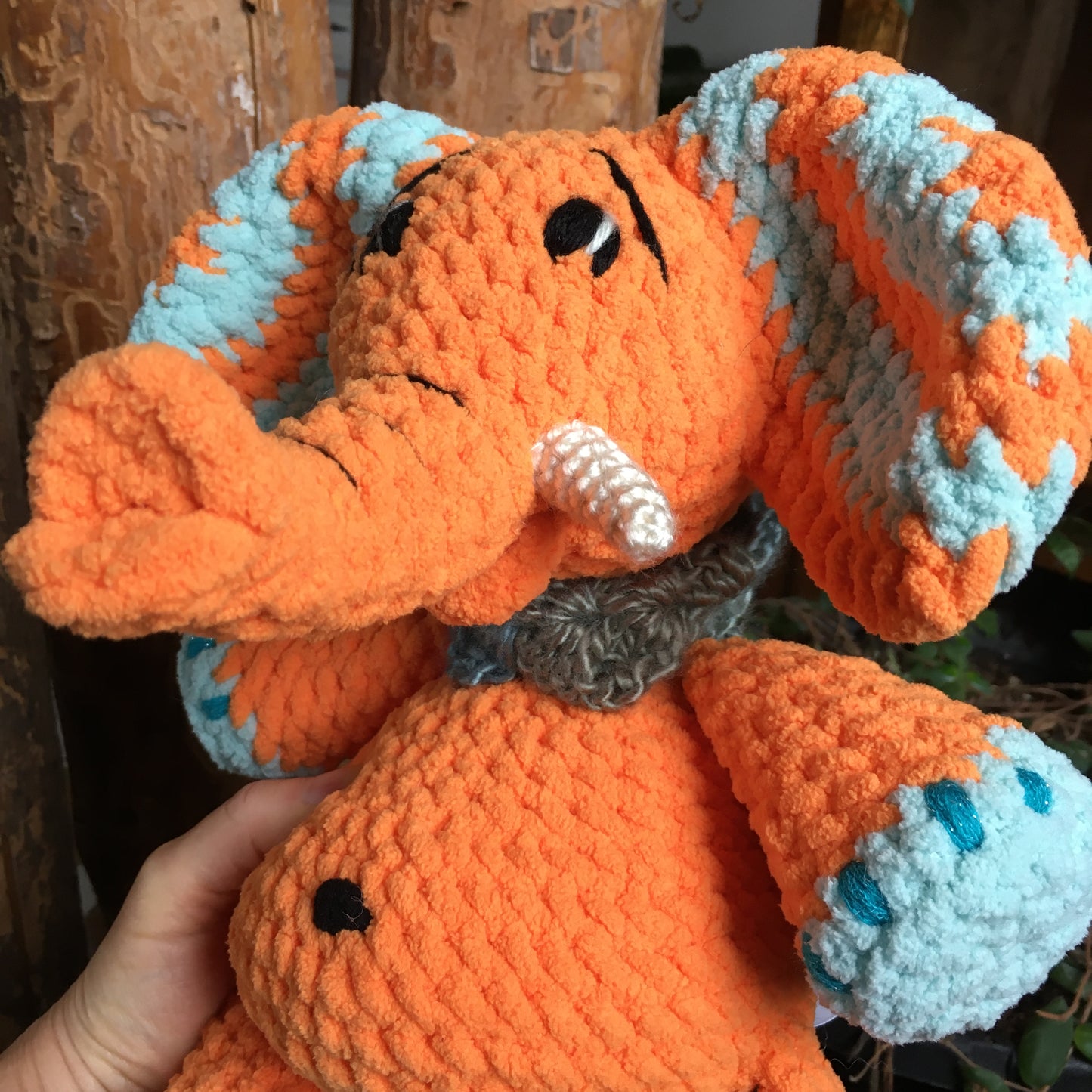 Orangina The elephant with Big Belly, Orange and Aqua, can be personalized in doggies