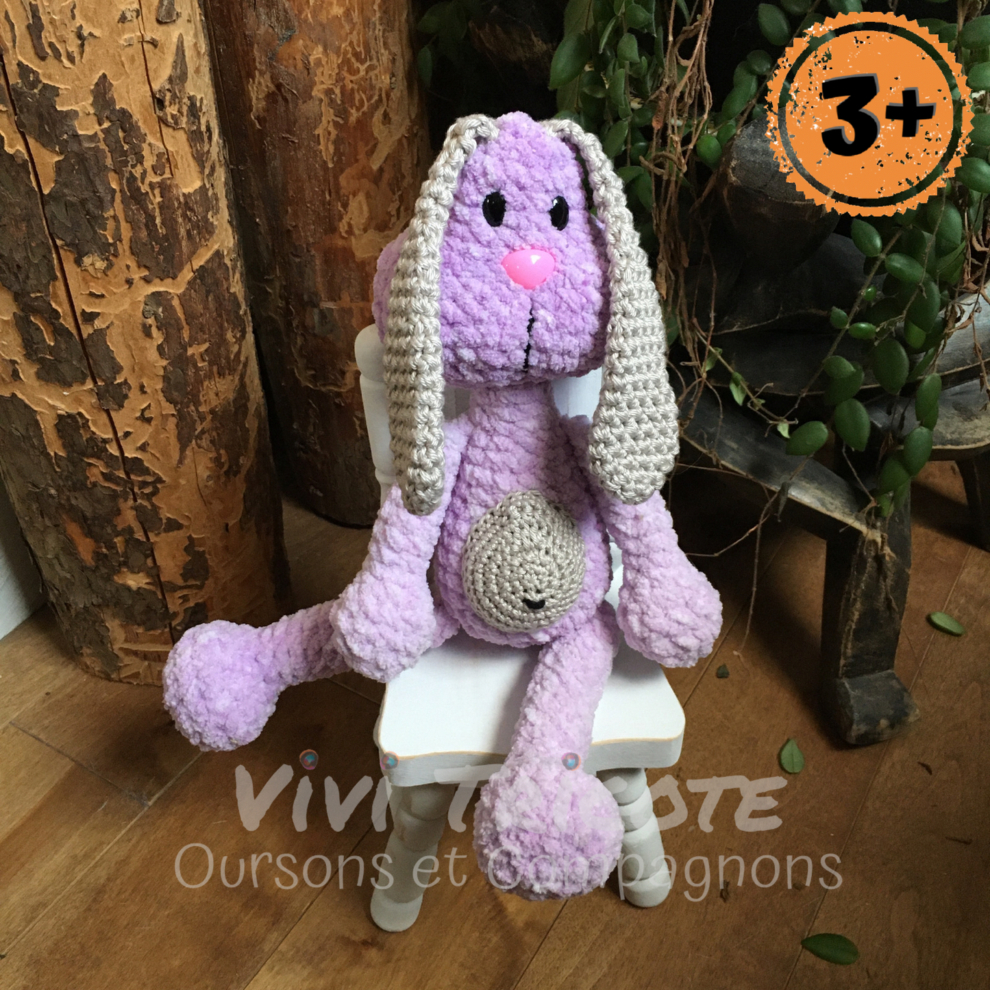 PERLIN PINPIN le lapin Squeeze-it aux oreilles tombantes- Lilas et beige (#886)
