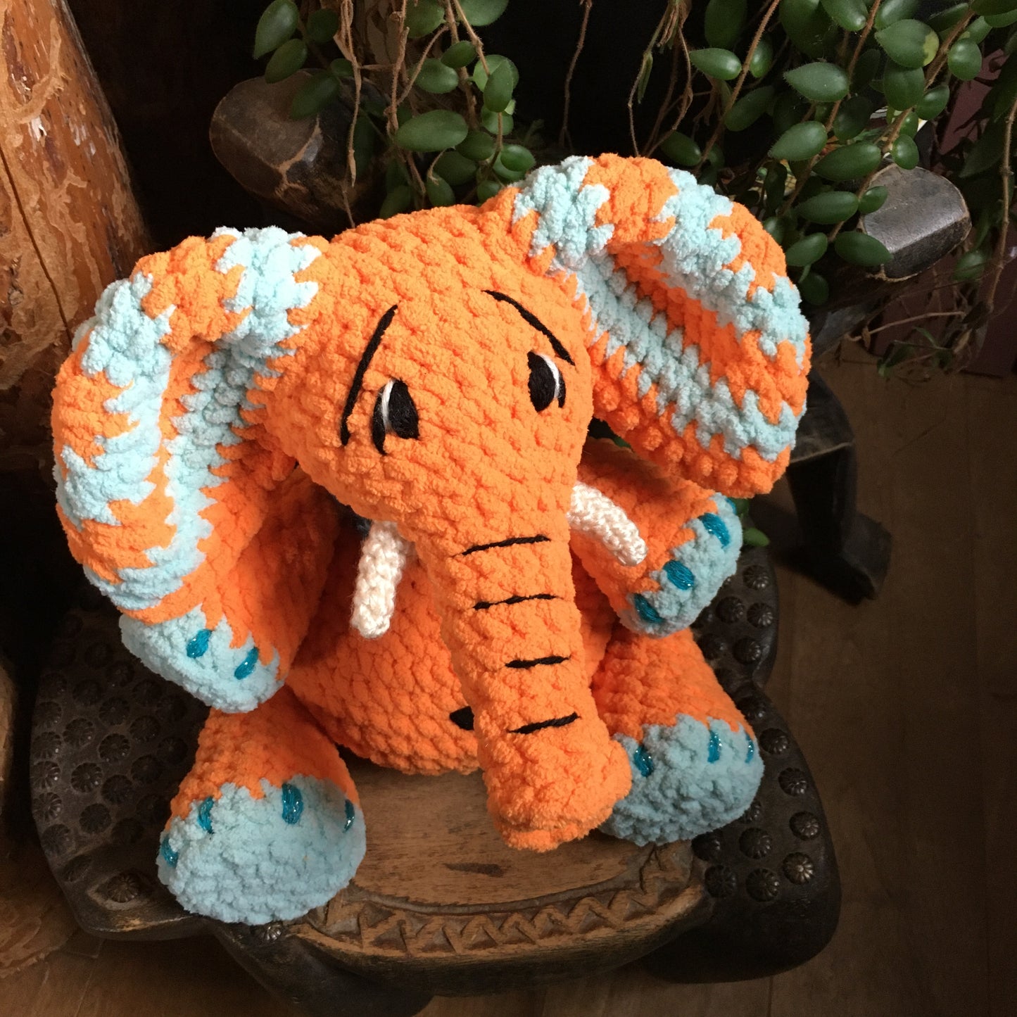 Orangina The elephant with Big Belly, Orange and Aqua, can be personalized in doggies
