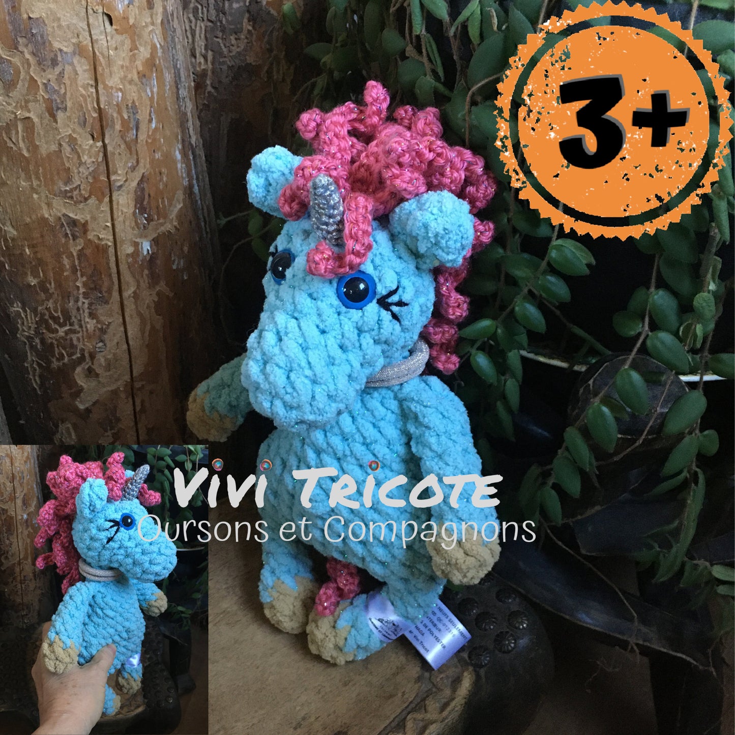 PRÉ COMMANDE - La PETITE LICORNE BOUCLÉE aux couleur aqua beige et corail rose