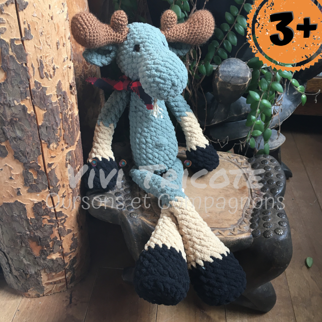 Jack le NONORIGNAL couleur vert fumé, avec yeux sécuritaire, la peluche orignal style lumberjack, Peut être personnalisé en TOUTOU DE NAISANCE