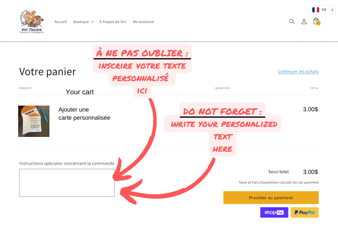 CARTES de SOUHAIT (En ajout à tout achat dans la boutique)