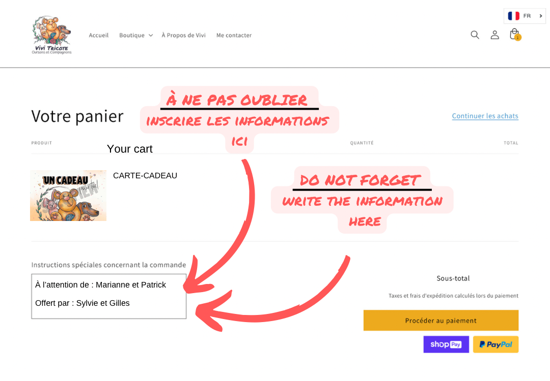 CARTES-CADEAUX par la poste (Français)