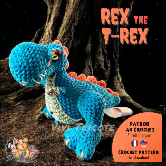 REX LE T-REX, Patron au crochet à télécharger, PDF Français et Anglais