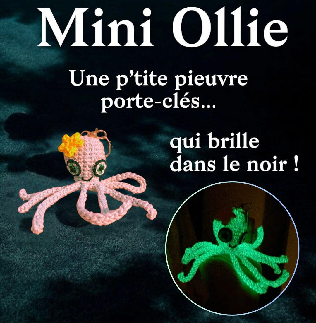PORTE-CLÉS MINI OLLIE LA PIEUVRE CORAIL - Amigurumi qui BRILLE DANS LE NOIR