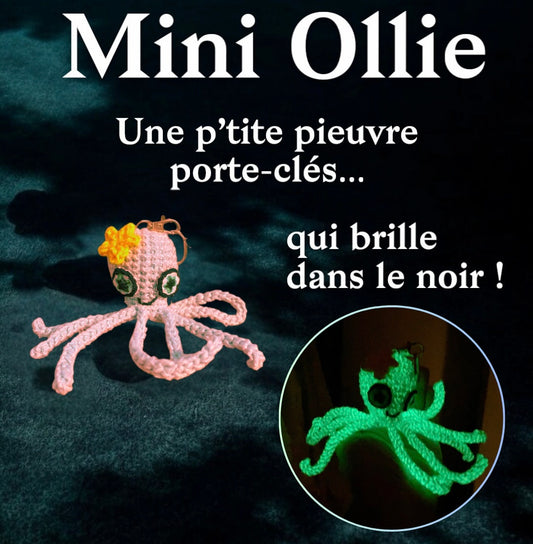 PORTE-CLÉS MINI OLLIE LA PIEUVRE CORAIL - Amigurumi qui BRILLE DANS LE NOIR