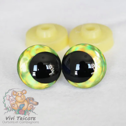 YEUX 3D DEMI-LUNE Jaune-Vert - 14mm - 16mm - 18mm - 20mm - 25mm - 30mm - 35mm