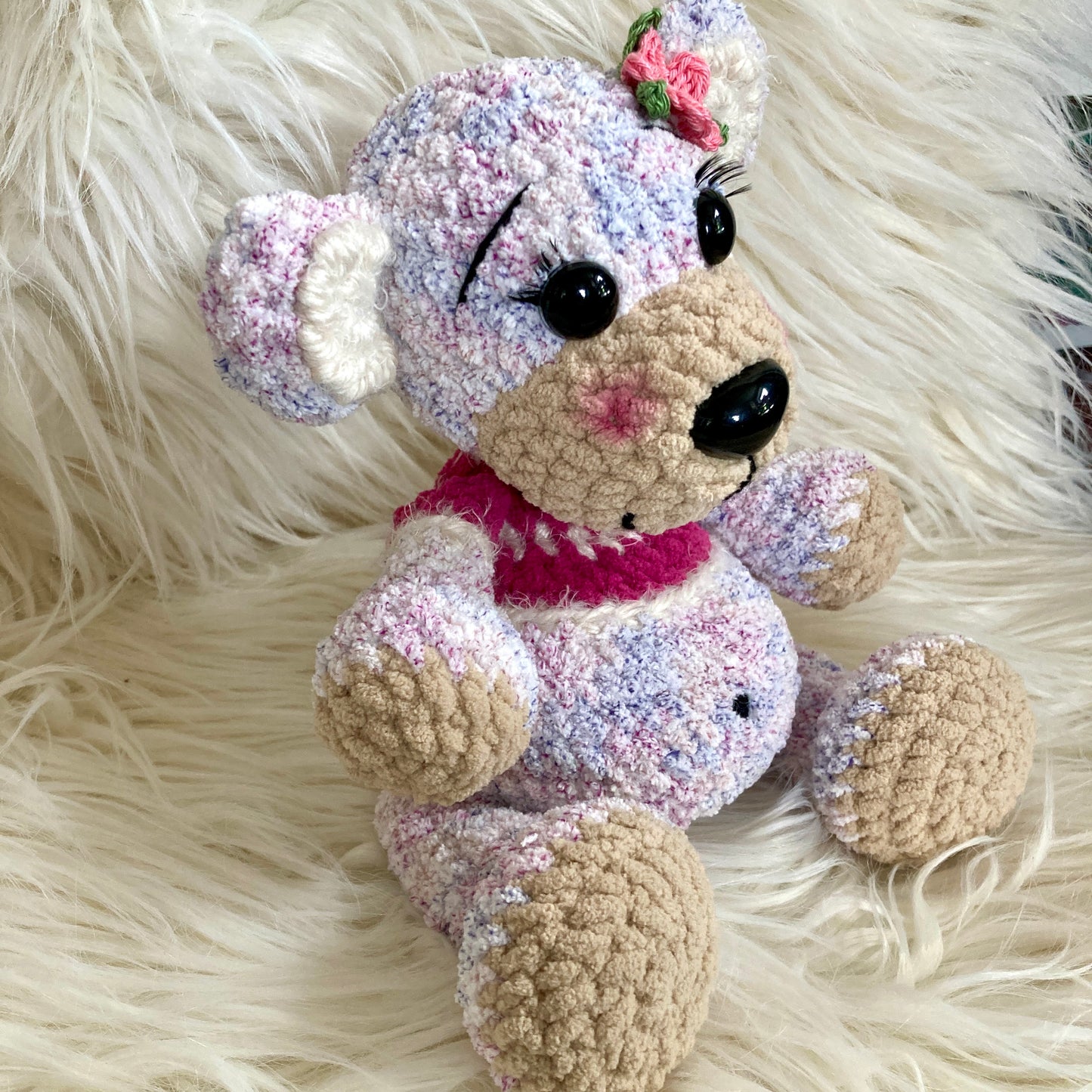 MINNIE L’OURSON - Lilas - peut être personnalisé en PELUCHE DE NAISSANCE
