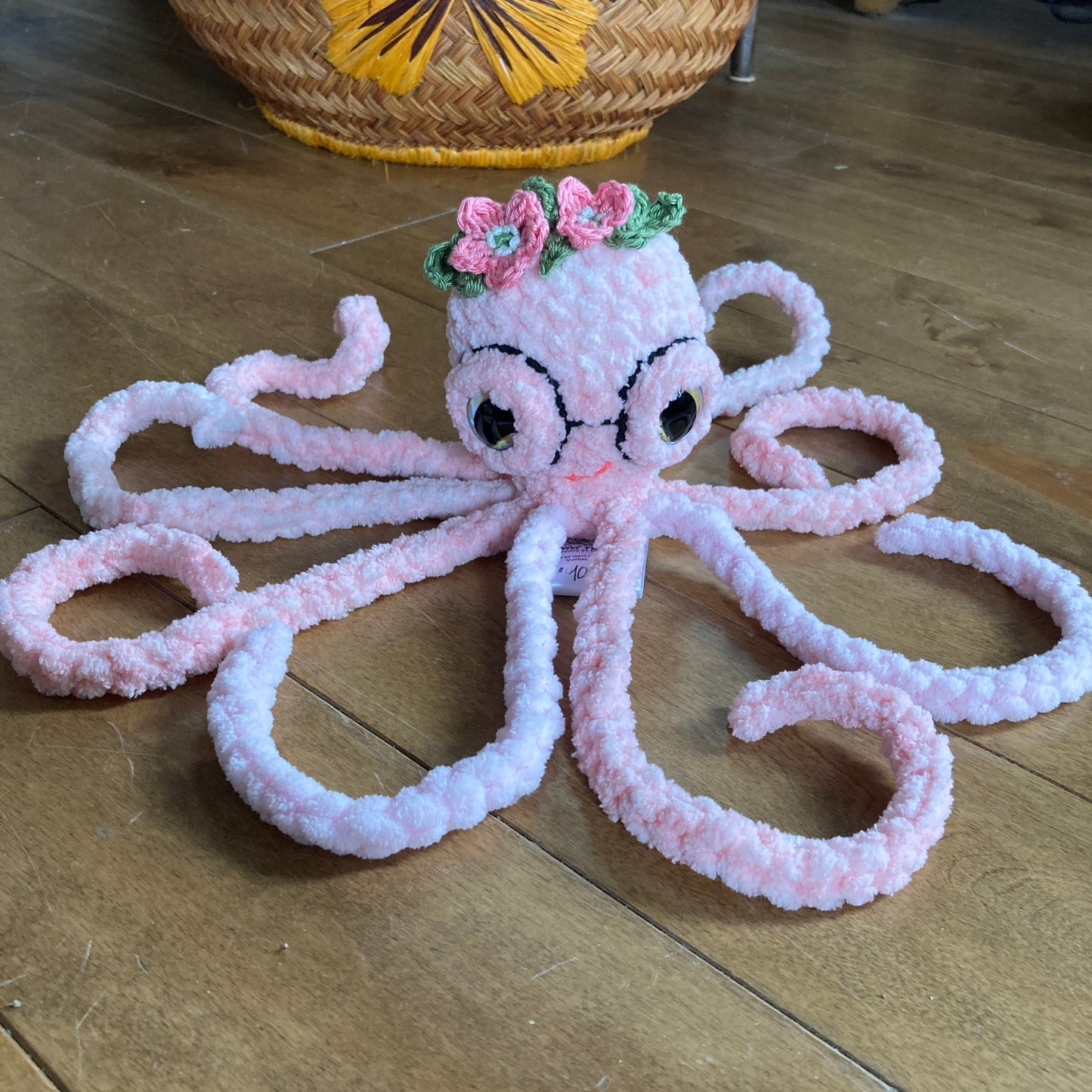 OLLIE LA PIEUVRE Rose bébé - Amigurumi HOCHET avec MAGNIFIQUES YEUX IRIDESCENTS OR (#1053)