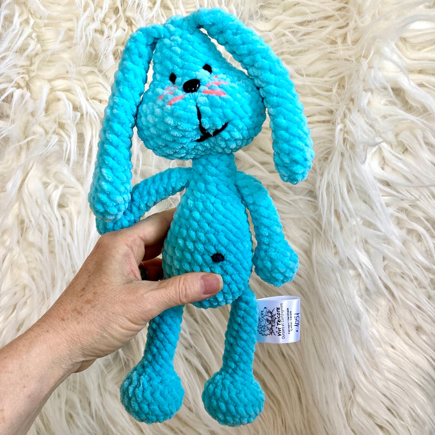 Petit PERLIN PINPIN le lapin hochet - Bleu cyan (#1050-#1051)