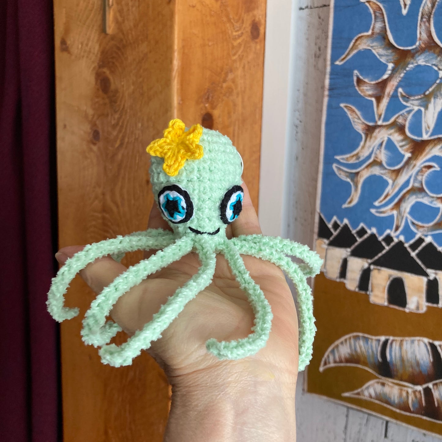 PORTE-CLÉS MINI OLLIE LA PIEUVRE VERTE - Amigurumi qui BRILLE DANS LE NOIR