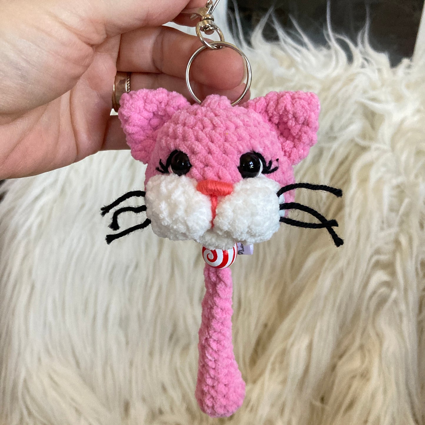PORTE-CLÉS BONO LE CHATON rose et blanc