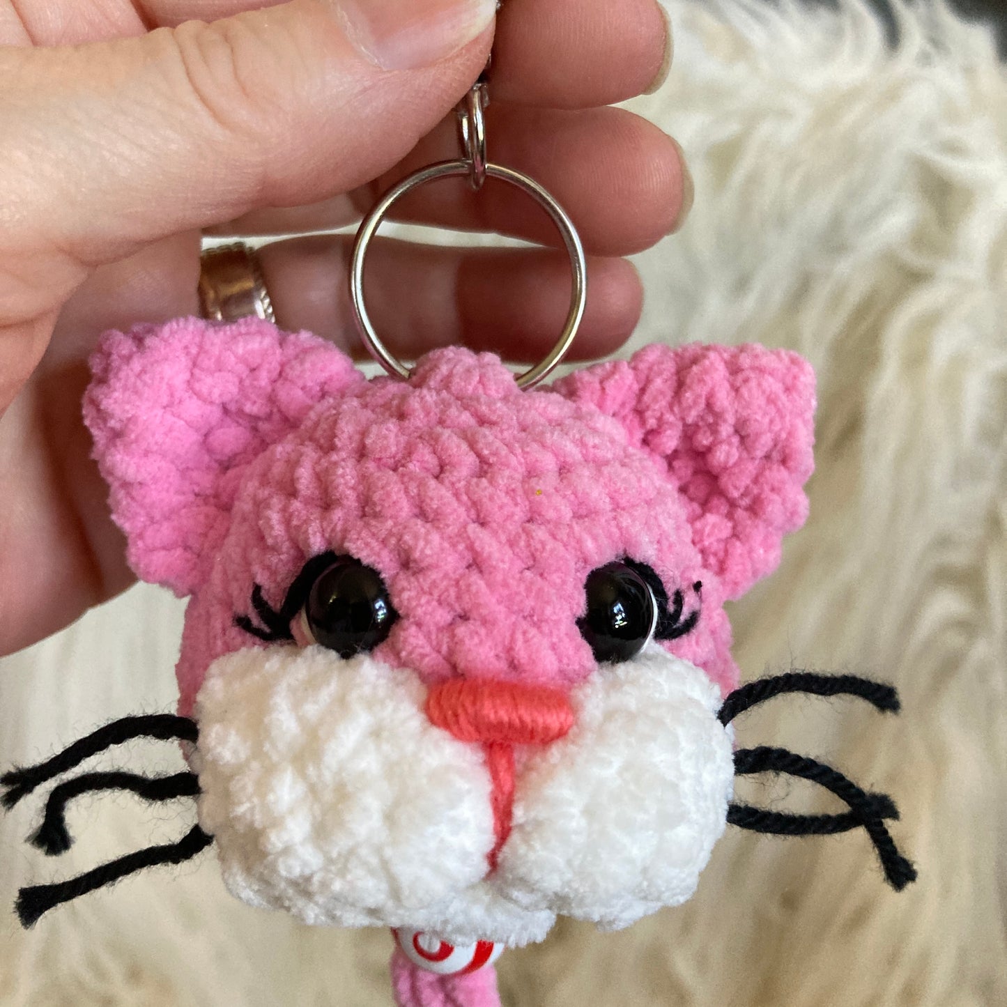 PORTE-CLÉS BONO LE CHATON rose et blanc