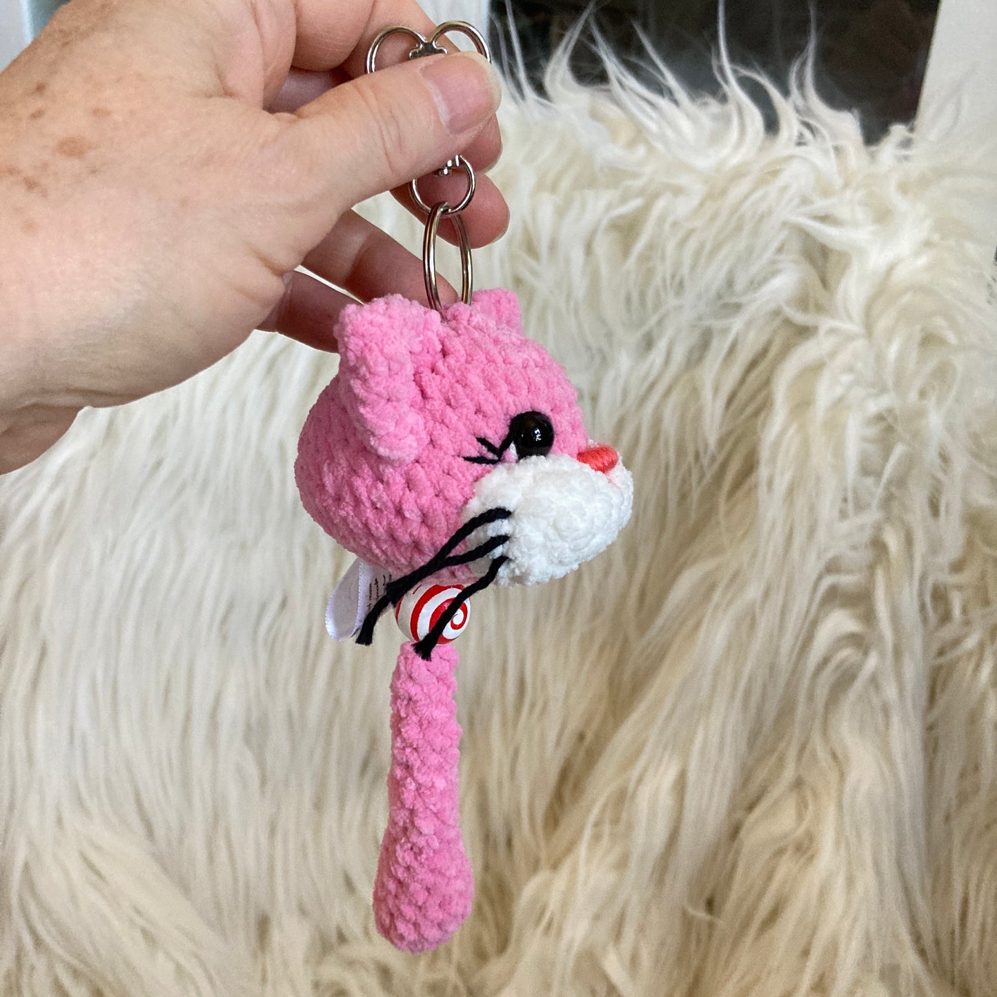 PORTE-CLÉS BONO LE CHATON rose et blanc