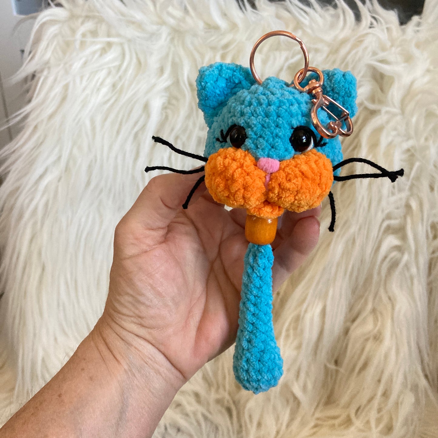 PORTE-CLÉS BONO LE CHATON bleu et orange