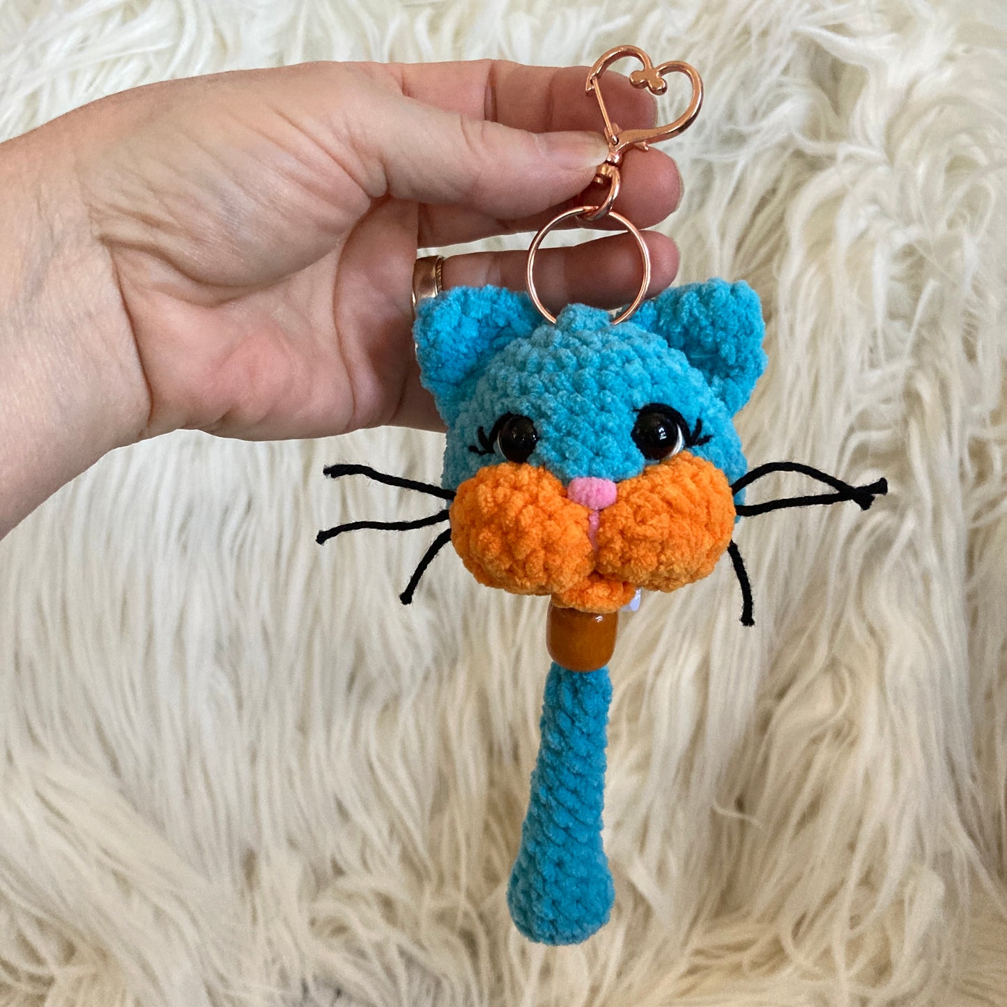 PORTE-CLÉS BONO LE CHATON bleu et orange