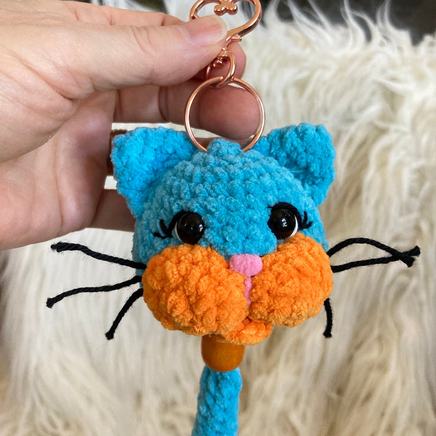 PORTE-CLÉS BONO LE CHATON bleu et orange
