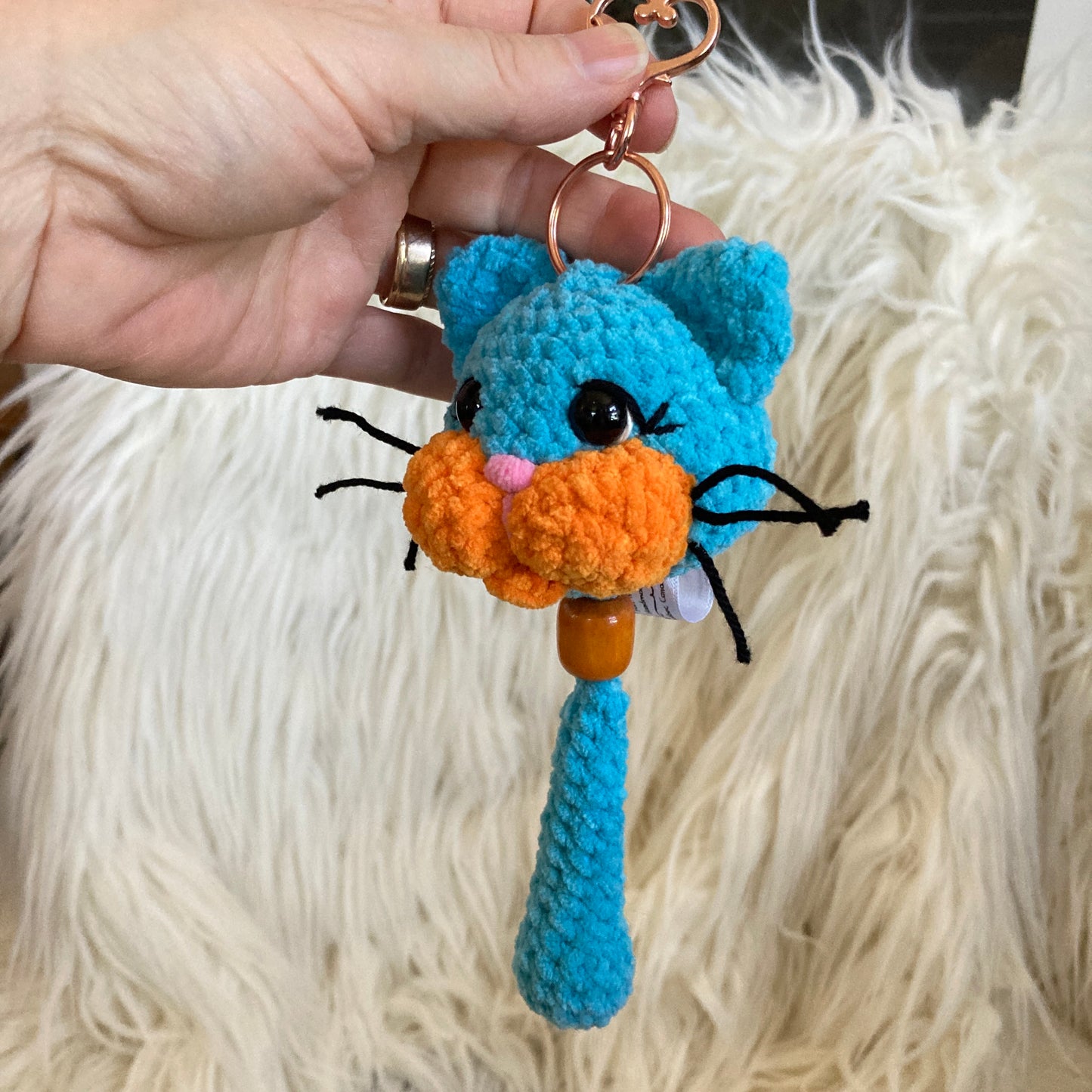 PORTE-CLÉS BONO LE CHATON bleu et orange