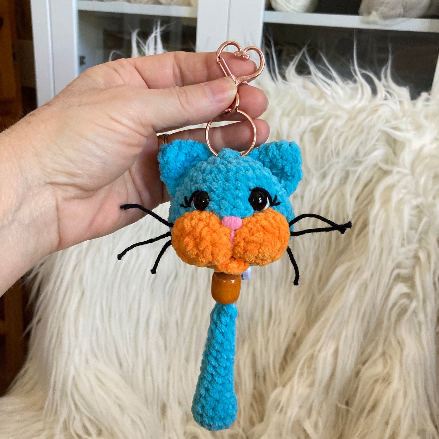 PORTE-CLÉS BONO LE CHATON bleu et orange