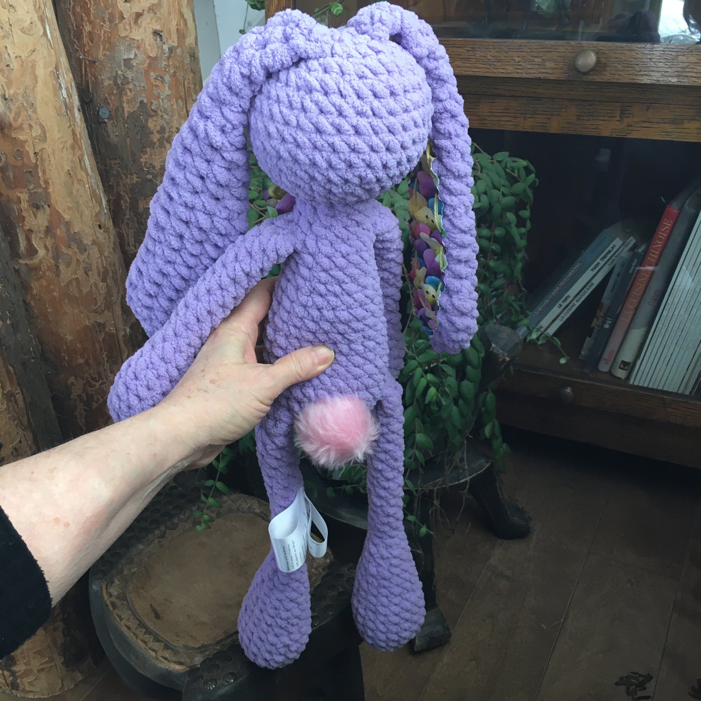 The LILAC RABBIT with long legs and long ears, the ideal gift for Easter, Can be personalized as a BIRTH PLUSHIES