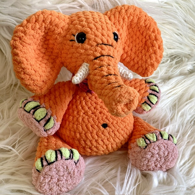 DADA THE ORANGE CARROT ELEPHANT with a big belly - can be personalized as a BIRTH SOFT TOY