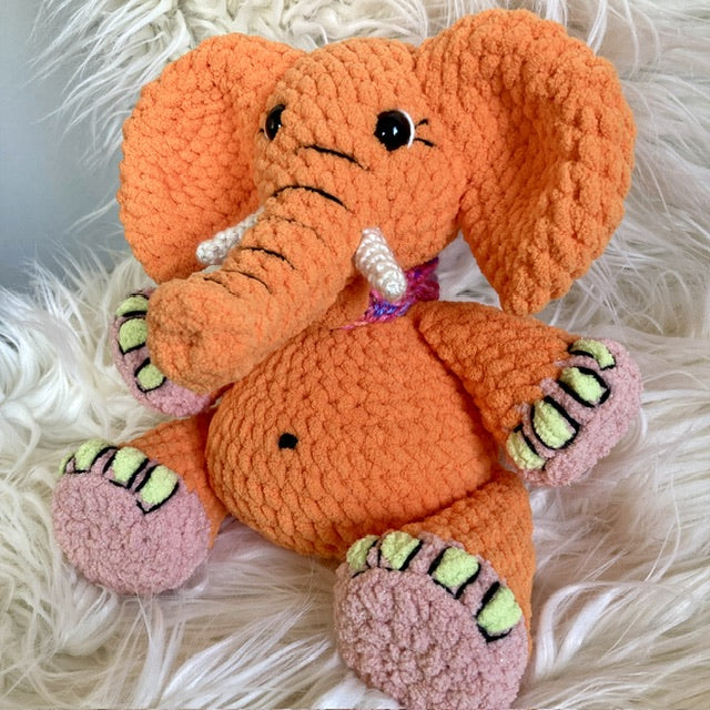 DADA THE ORANGE CARROT ELEPHANT with a big belly - can be personalized as a BIRTH SOFT TOY
