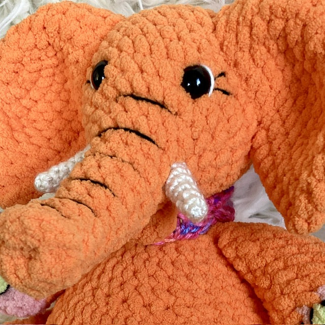 DADA THE ORANGE CARROT ELEPHANT with a big belly - can be personalized as a BIRTH SOFT TOY