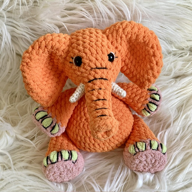 DADA THE ORANGE CARROT ELEPHANT with a big belly - can be personalized as a BIRTH SOFT TOY