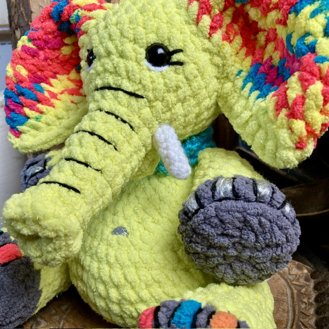 FANFAN THE SPARKLING YELLOW ELEPHANT with big belly - can be personalized as a BIRTH SOFT TOY