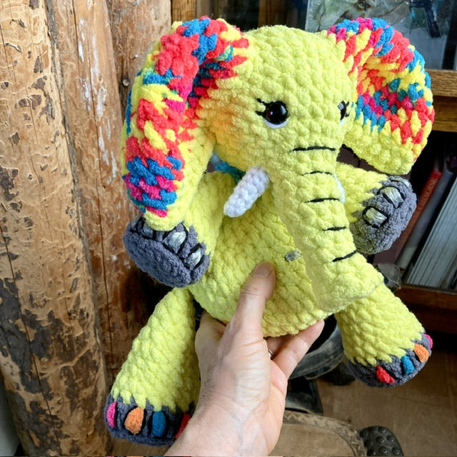 FANFAN THE SPARKLING YELLOW ELEPHANT with big belly - can be personalized as a BIRTH SOFT TOY