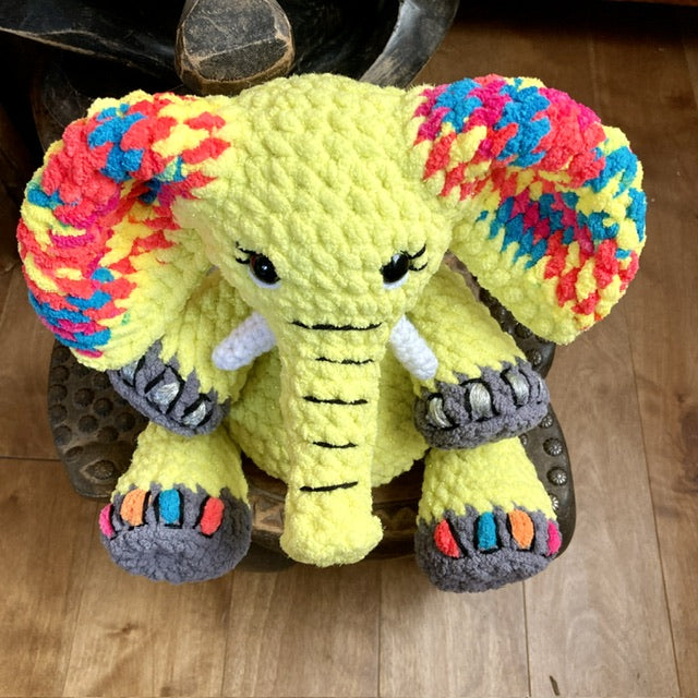 FANFAN THE SPARKLING YELLOW ELEPHANT with big belly - can be personalized as a BIRTH SOFT TOY