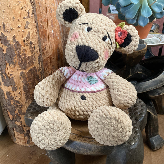 MINNIE THE BEAR - big belly amigurumi - can be personalized as a BIRTH SOFT TOY