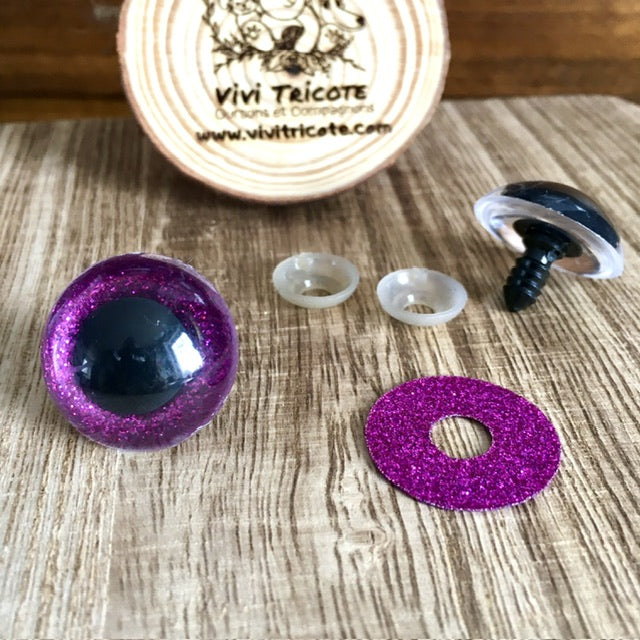 YEUX BLING-BLING couleur 3)FUSCHIA / 24mm