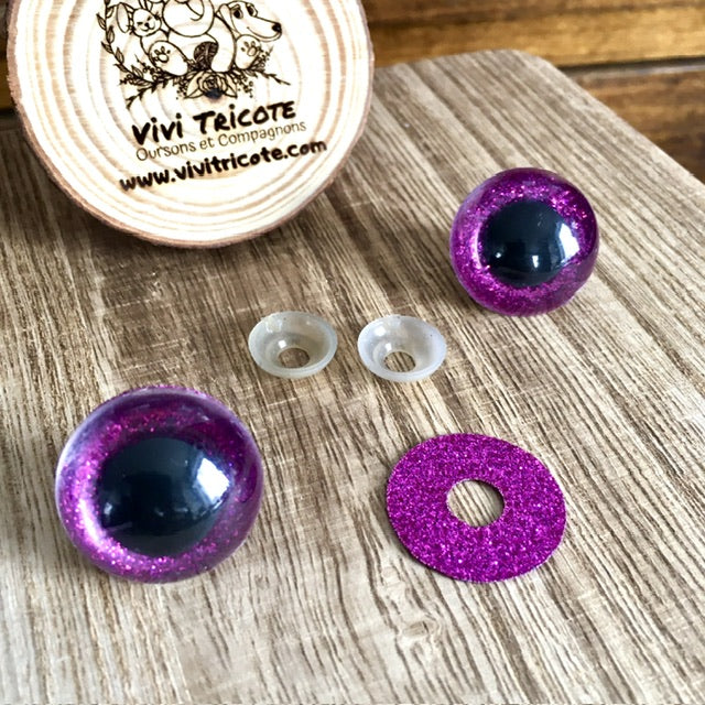YEUX BLING-BLING couleur 3)FUSCHIA / 24mm
