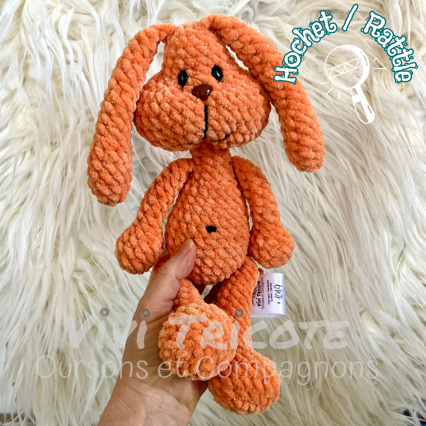 Petit PERLIN PINPIN le lapin hochet - Orange Bling-bling (#1049)
