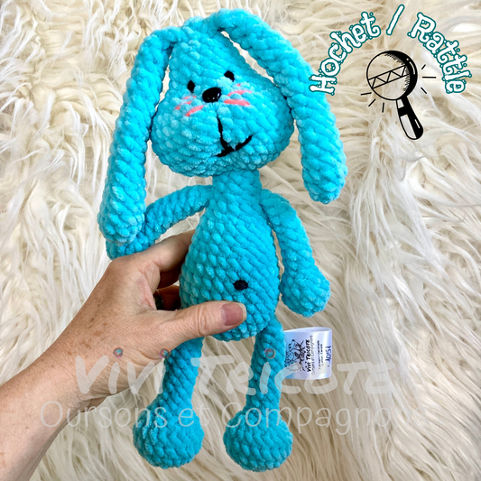 Petit PERLIN PINPIN le lapin hochet - Bleu cyan (#1050-#1051)
